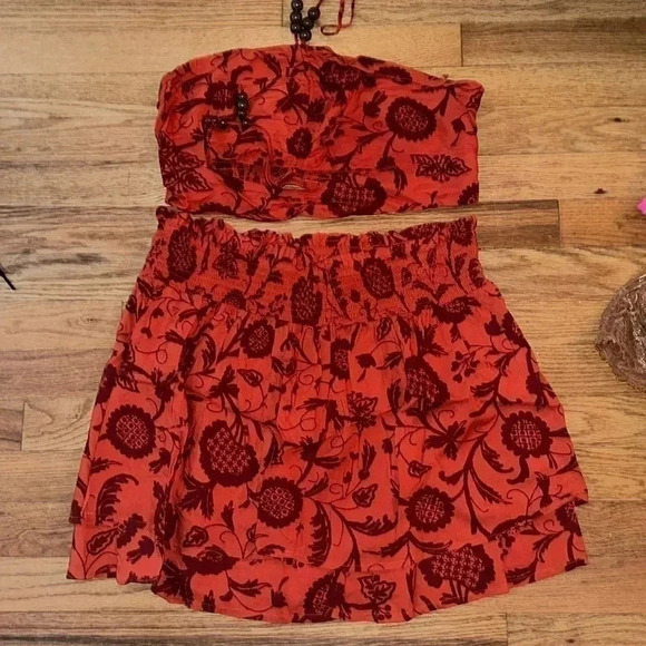 Beaded Skirt Top Boho Beach Hipster Farmhouse Ocean Hip Hippie Art Chic Set - Picture 2 of 6